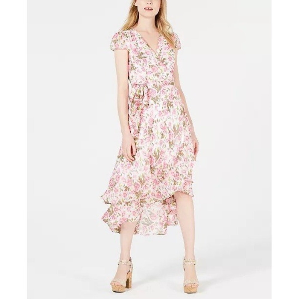 Betsey Johnson Wrap Dress Sz 8 Roses Midi Flowy Romantic‎ Soft Girl